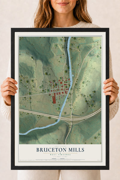 Map of Bruceton Mills, West Virginia, 18 x 24 inch print in a black wood frame
