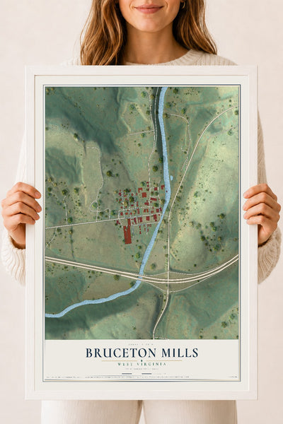 Map of Bruceton Mills, West Virginia, 18 x 24 inch print in a white wood frame