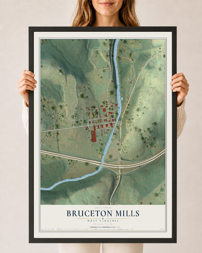 Map of Bruceton Mills, West Virginia, 24 x 36 inch print in a black wood frame