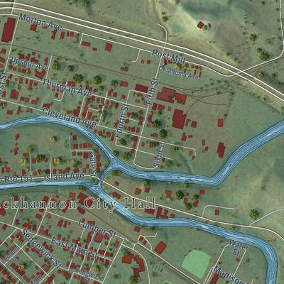 Second close-up of the map of Buckhannon, West Virginia print showing more streets and buildings
