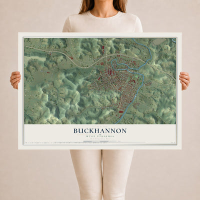 Map of Buckhannon, West Virginia, 24 x 36 inch unframed archival matte print