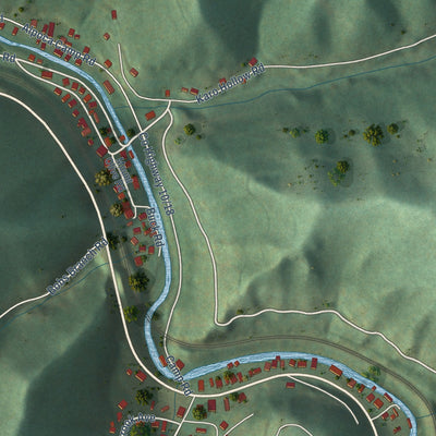 Close-up of the map of Bud, West Virginia print showing street and building detail