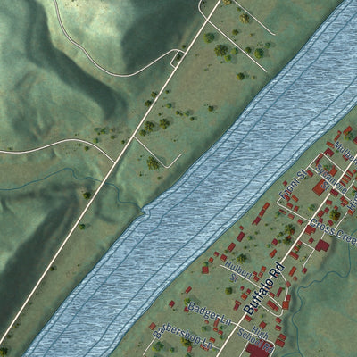 Second close-up of the map of Buffalo, West Virginia print showing more streets and buildings