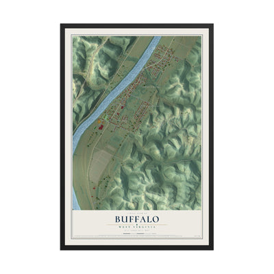 Map of Buffalo, West Virginia, 12 x 18 inch print in a black wood frame