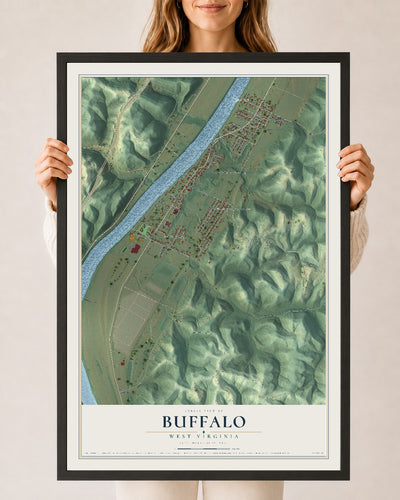 Map of Buffalo, West Virginia, 24 x 36 inch print in a black wood frame