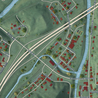 Close-up of the map of Burnsville, West Virginia print showing street and building detail