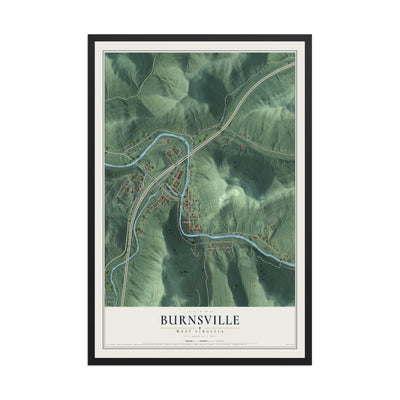 Map of Burnsville, West Virginia, 12 x 18 inch print in a black wood frame