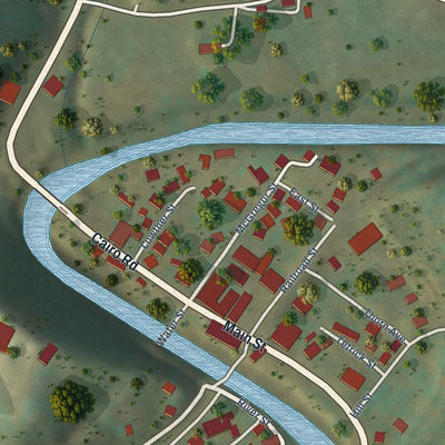 Close-up of the map of Cairo, West Virginia print showing street and building detail