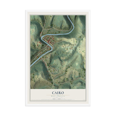 Map of Cairo, West Virginia, 12 x 18 inch print in a white wood frame