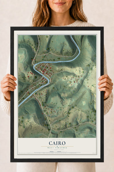 Map of Cairo, West Virginia, 18 x 24 inch print in a black wood frame