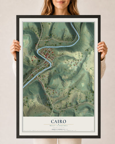 Map of Cairo, West Virginia, 24 x 36 inch print in a black wood frame