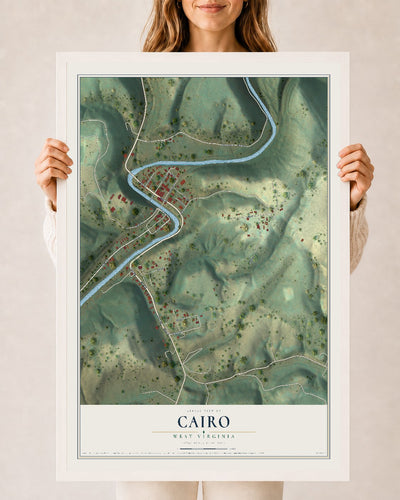 Map of Cairo, West Virginia, 24 x 36 inch print in a white wood frame