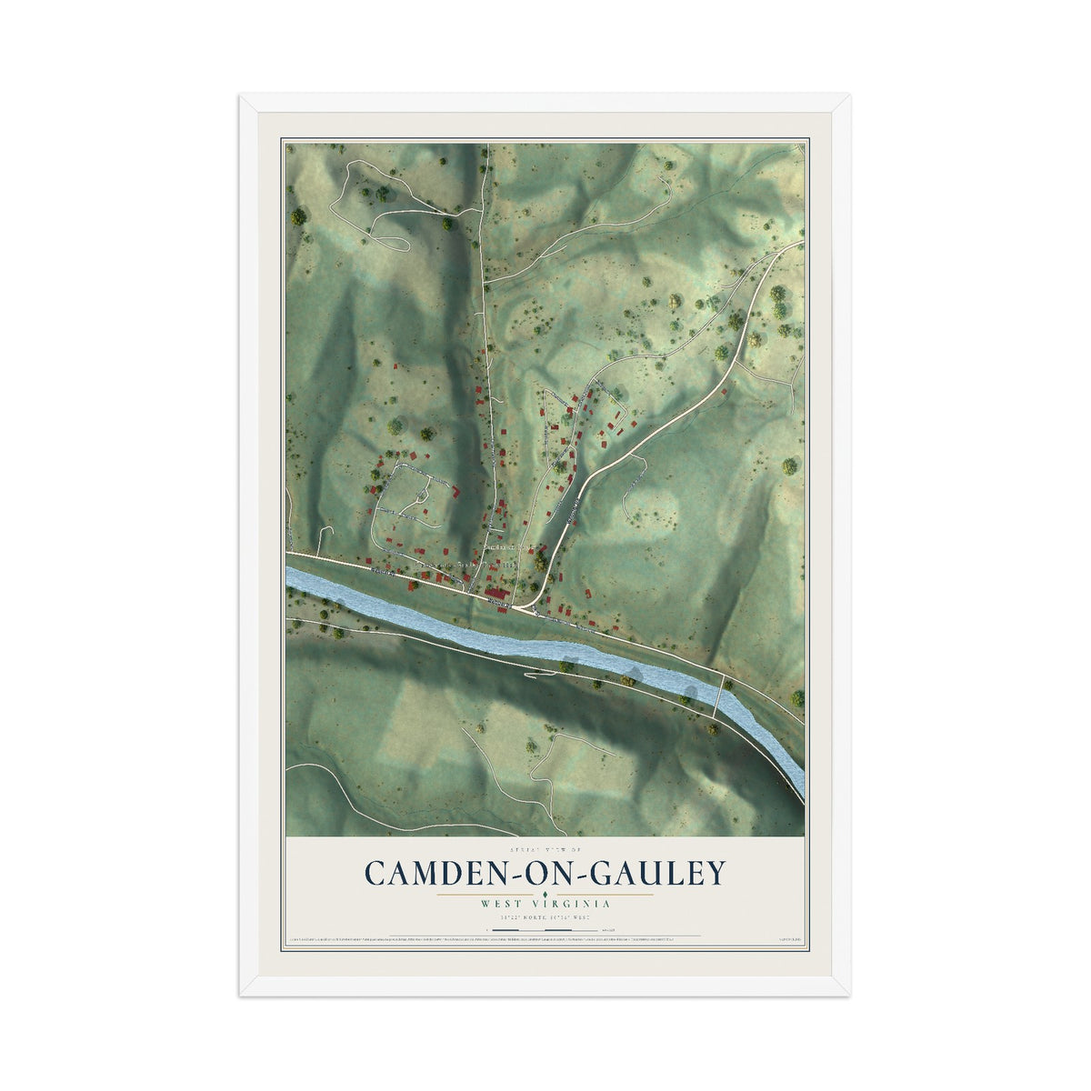 Map of Camden-on-Gauley, West Virginia, 12 x 18 inch print in a white wood frame