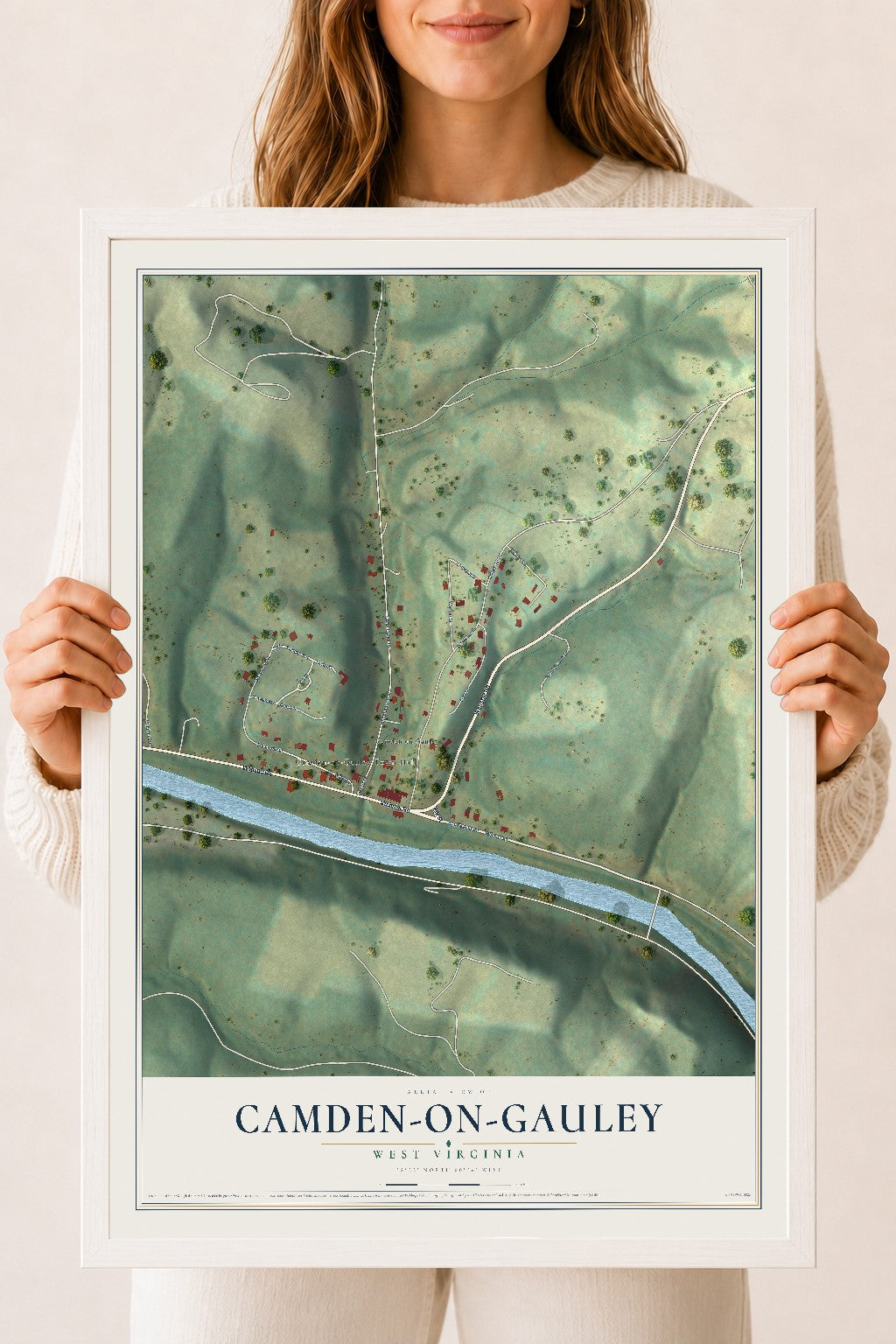 Map of Camden-on-Gauley, West Virginia, 18 x 24 inch print in a white wood frame