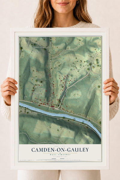 Map of Camden-on-Gauley, West Virginia, 18 x 24 inch print in a white wood frame