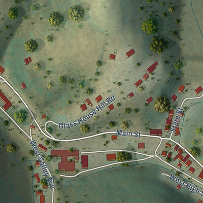 Second close-up of the map of Cameron, West Virginia print showing more streets and buildings
