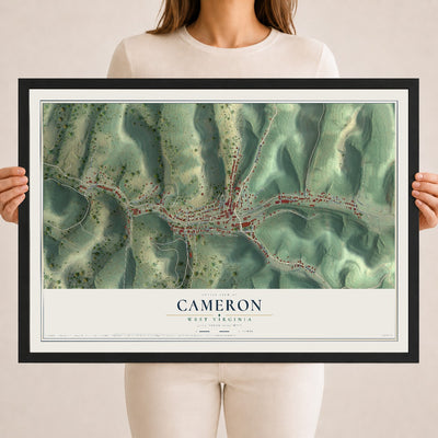 Map of Cameron, West Virginia, 18 x 24 inch print in a black wood frame