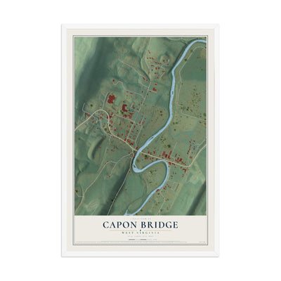 Map of Capon Bridge, West Virginia, 12 x 18 inch print in a white wood frame