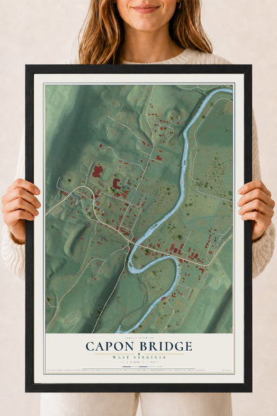 Map of Capon Bridge, West Virginia, 18 x 24 inch print in a black wood frame
