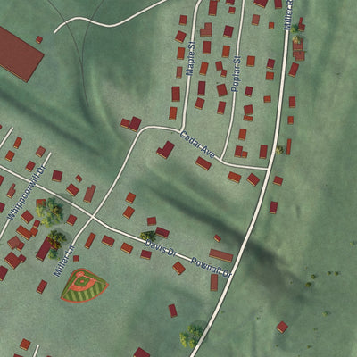 Second close-up of the map of Carpendale, West Virginia print showing more streets and buildings