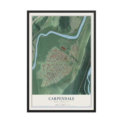 Map of Carpendale, West Virginia, 12 x 18 inch print in a black wood frame