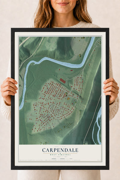 Map of Carpendale, West Virginia, 18 x 24 inch print in a black wood frame
