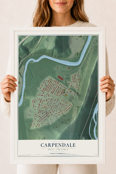 Map of Carpendale, West Virginia, 18 x 24 inch print in a white wood frame