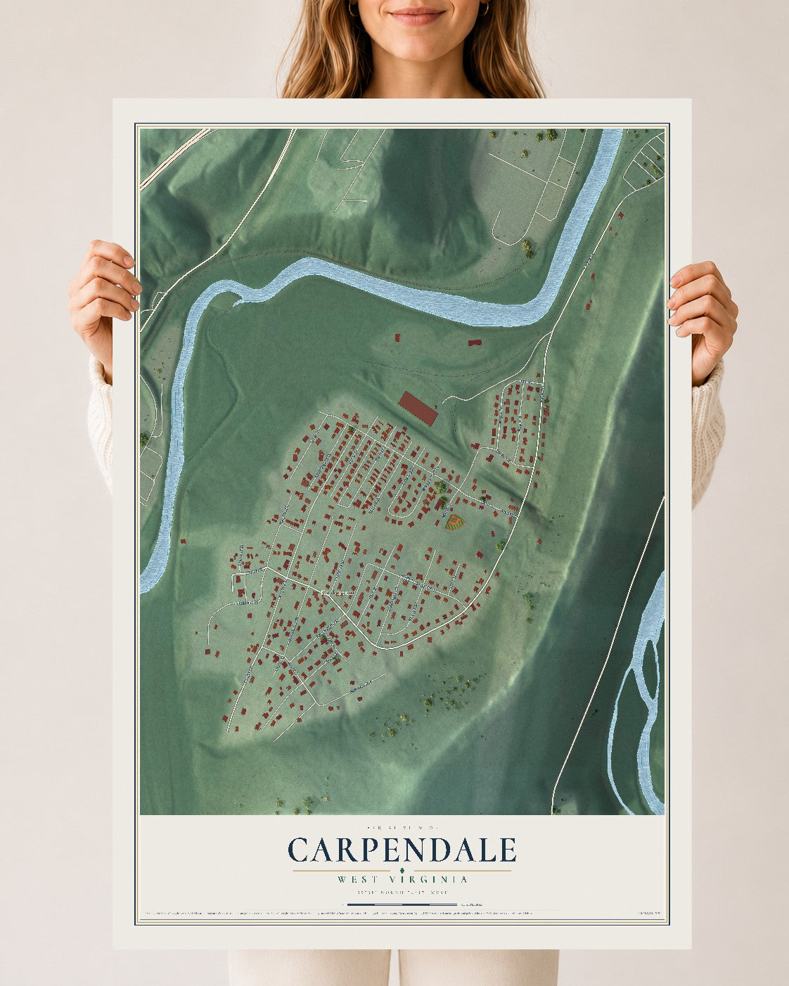 Map of Carpendale, West Virginia, 24 x 36 inch unframed archival matte print
