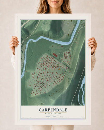 Map of Carpendale, West Virginia, 24 x 36 inch print in a white wood frame