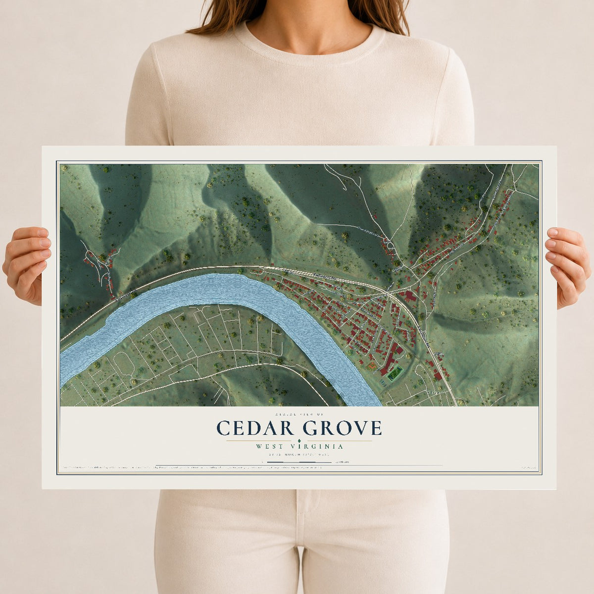 Map of Cedar Grove, West Virginia, 12 x 18 inch unframed archival matte print