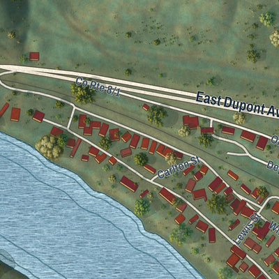 Second close-up of the map of Cedar Grove, West Virginia print showing more streets and buildings