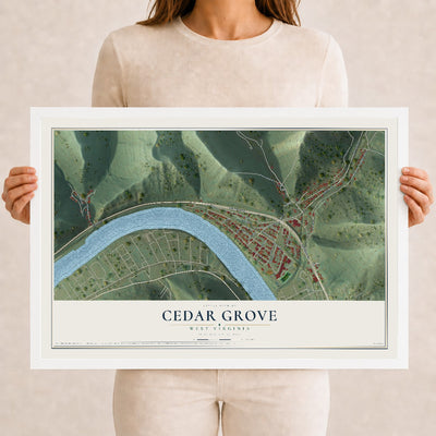 Map of Cedar Grove, West Virginia, 12 x 18 inch print in a white wood frame