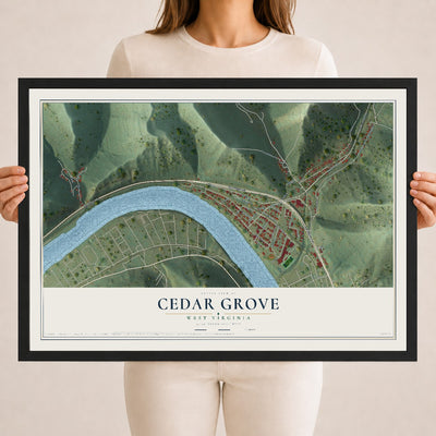 Map of Cedar Grove, West Virginia, 18 x 24 inch print in a black wood frame