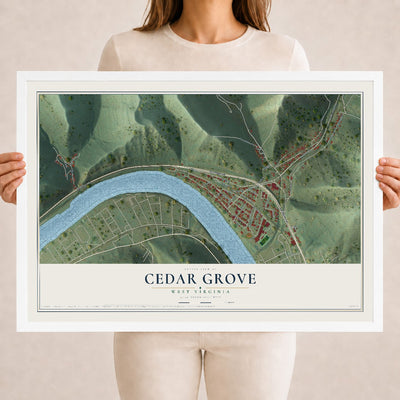 Map of Cedar Grove, West Virginia, 18 x 24 inch print in a white wood frame