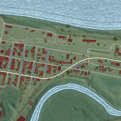 Close-up of the map of Ceredo, West Virginia print showing street and building detail