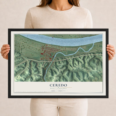 Map of Ceredo, West Virginia, 12 x 18 inch print in a black wood frame