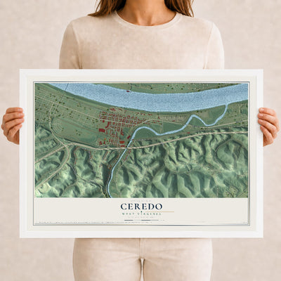 Map of Ceredo, West Virginia, 12 x 18 inch print in a white wood frame