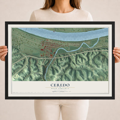Map of Ceredo, West Virginia, 18 x 24 inch print in a black wood frame