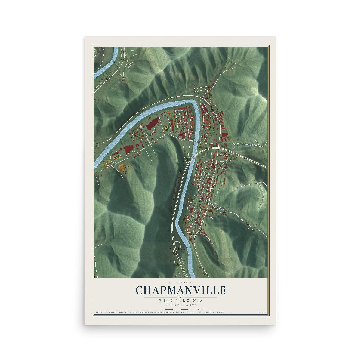 Map of Chapmanville, West Virginia, 12 x 18 inch unframed archival matte print