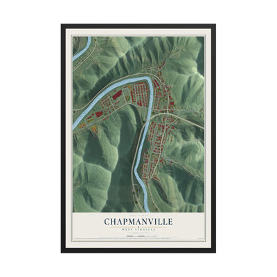 Map of Chapmanville, West Virginia, 12 x 18 inch print in a black wood frame