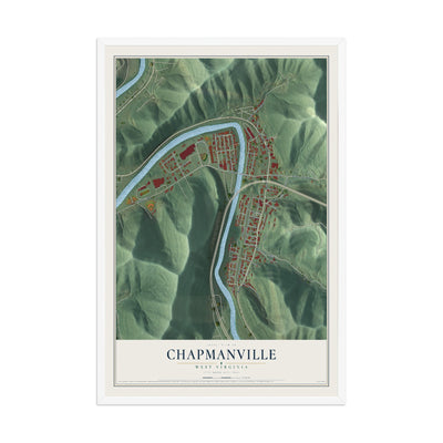 Map of Chapmanville, West Virginia, 12 x 18 inch print in a white wood frame