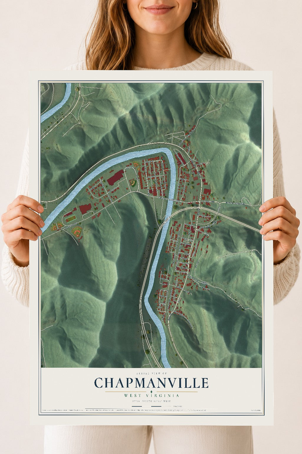 Map of Chapmanville, West Virginia, 18 x 24 inch unframed archival matte print
