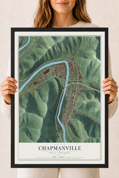 Map of Chapmanville, West Virginia, 18 x 24 inch print in a black wood frame