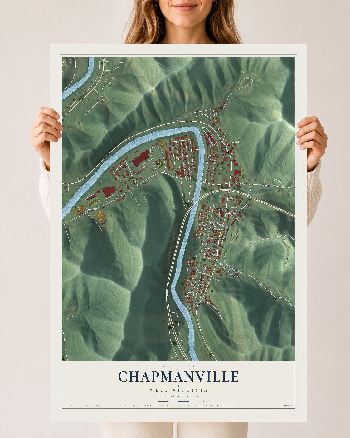 Map of Chapmanville, West Virginia, 24 x 36 inch unframed archival matte print