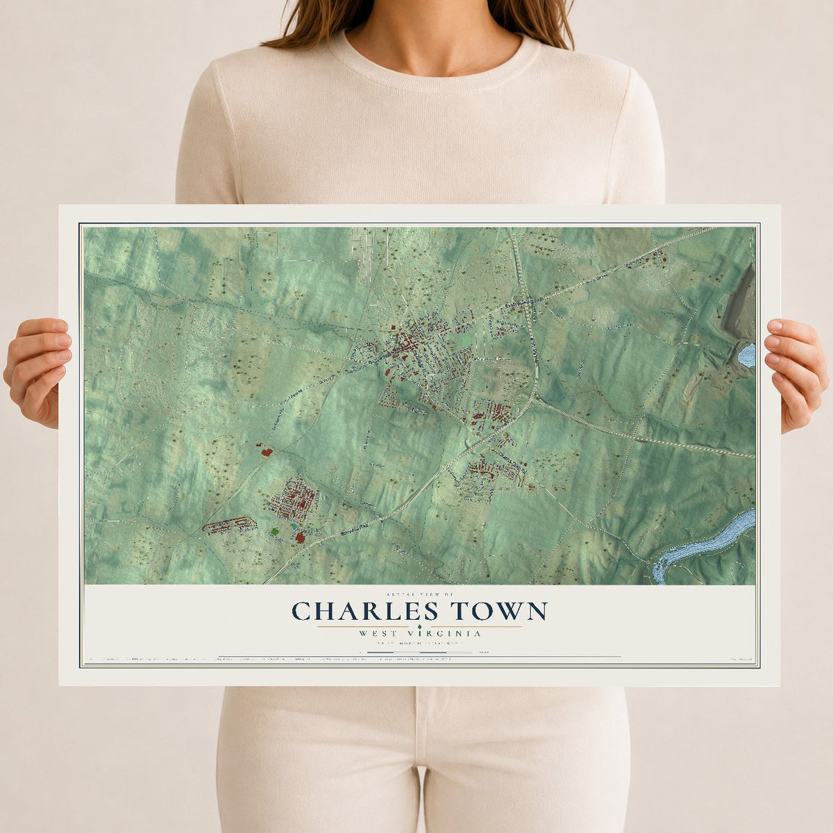 Map of Charles Town, West Virginia, 12 x 18 inch unframed archival matte print