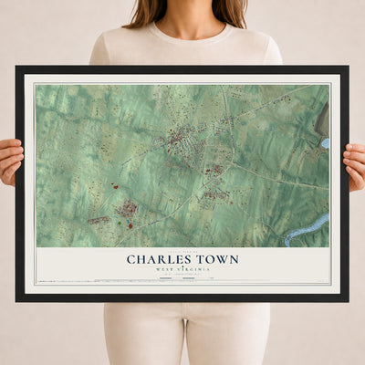 Map of Charles Town, West Virginia, 18 x 24 inch print in a black wood frame