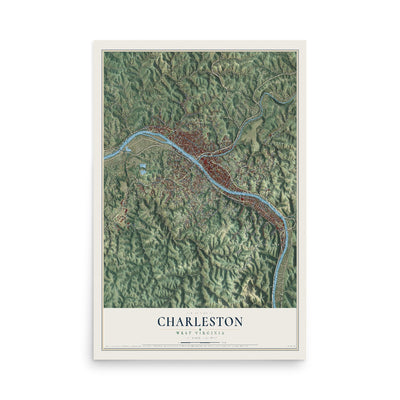 Map of Charleston, West Virginia, 12 x 18 inch unframed archival matte print