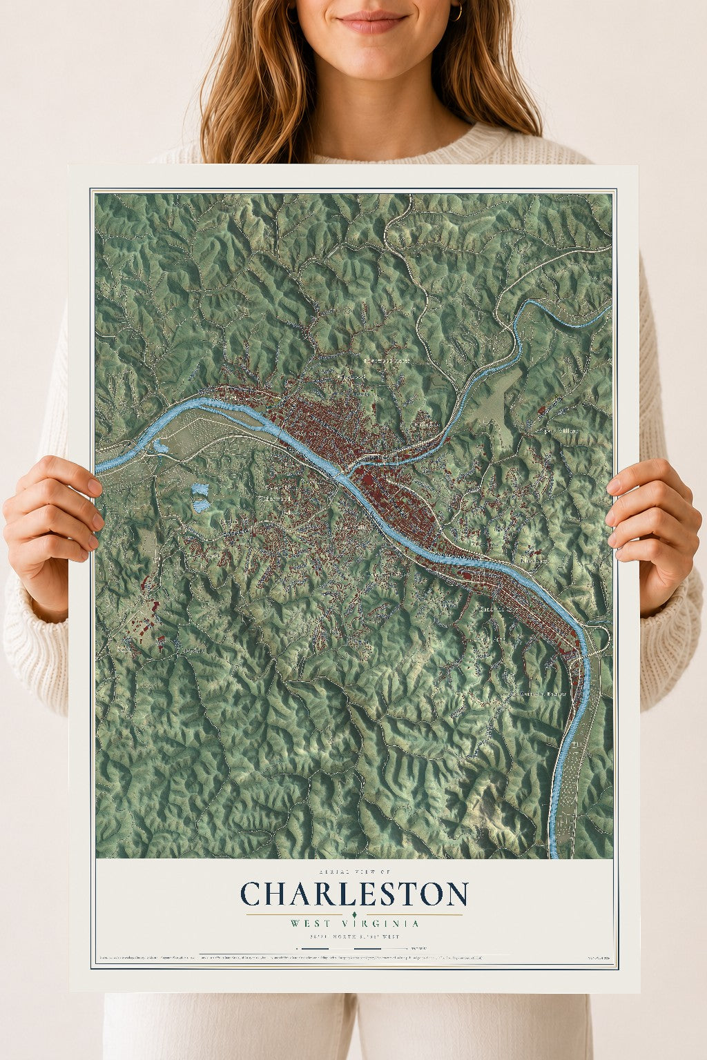 Map of Charleston, West Virginia, 18 x 24 inch unframed archival matte print