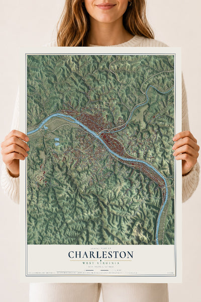 Map of Charleston, West Virginia, 18 x 24 inch unframed archival matte print