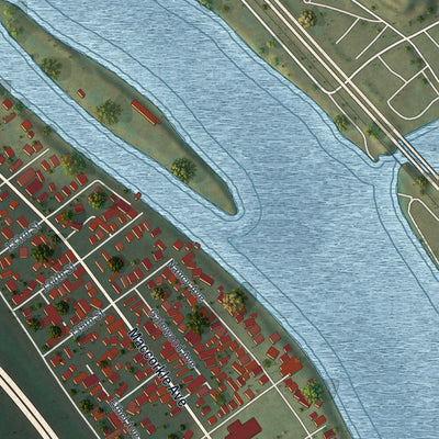 Close-up of the map of Chesapeake, West Virginia print showing street and building detail